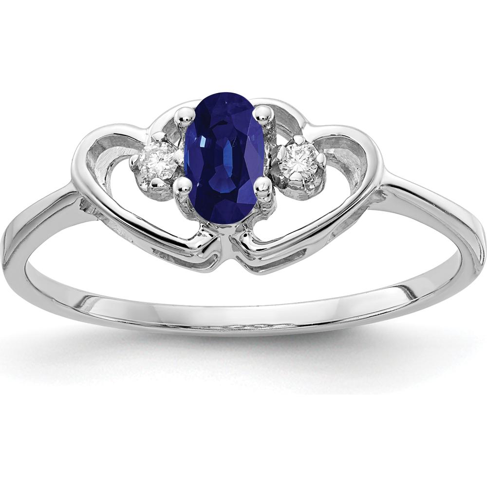 14K White Gold 5x3mm Oval Sapphire with Round Diamond Ring - 0.35 Carat Sapphire, 0.03 Carat Diamond Total Weight by Monteluci Fine Jewelry