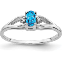 14K White Gold 5x3mm Oval Swiss Blue Topaz and Diamond Ring - 0.30 Carat Topaz, 0.02 Carat Diamond by Monteluci Fine Jewelry