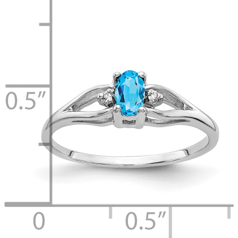 14K White Gold 5x3mm Oval Swiss Blue Topaz and Diamond Ring - 0.30 Carat Topaz, 0.02 Carat Diamond by Monteluci Fine Jewelry