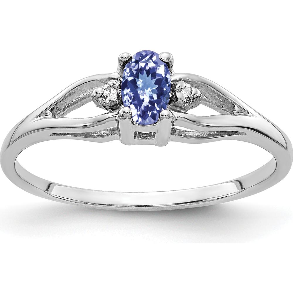 14K White Gold 5x3mm Oval Tanzanite and Diamond Ring with Round Diamonds - 0.27 Carat Tanzanite Weight, 0.01 Carat Diamond Weight by Monteluci Fine Jewelry