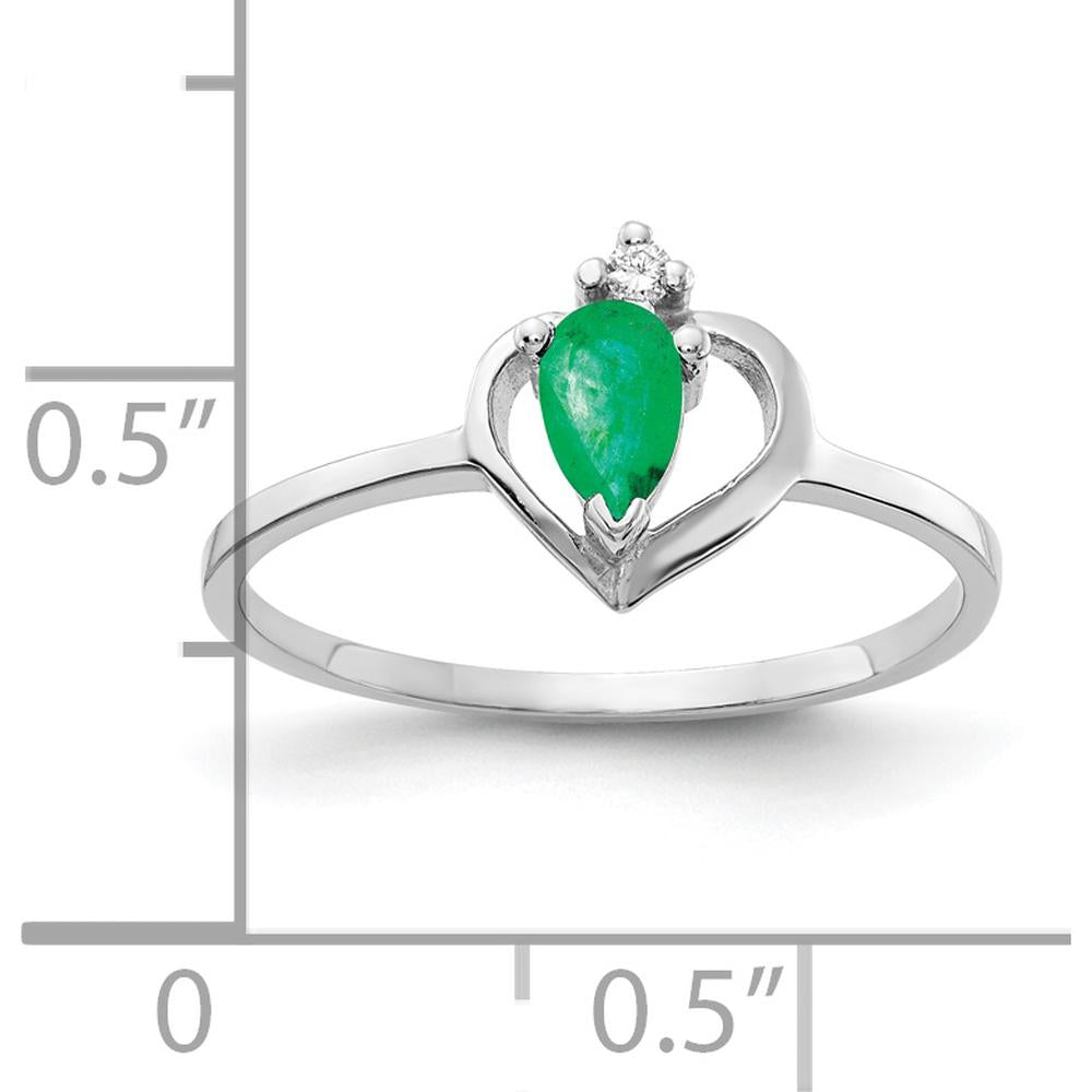 14K White Gold 5x3mm Pear Emerald and Round Diamond Ring - 0.215 Carat Total Weight by Monteluci Fine Jewelry