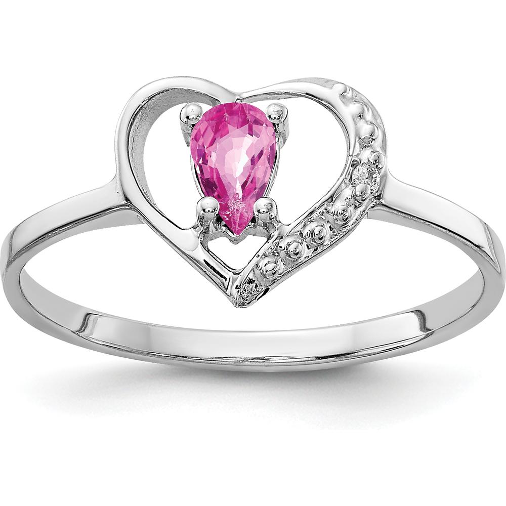 14K White Gold 5x3mm Pear Pink Sapphire and Diamond Ring with Milgrain Detail by Monteluci Fine Jewelry