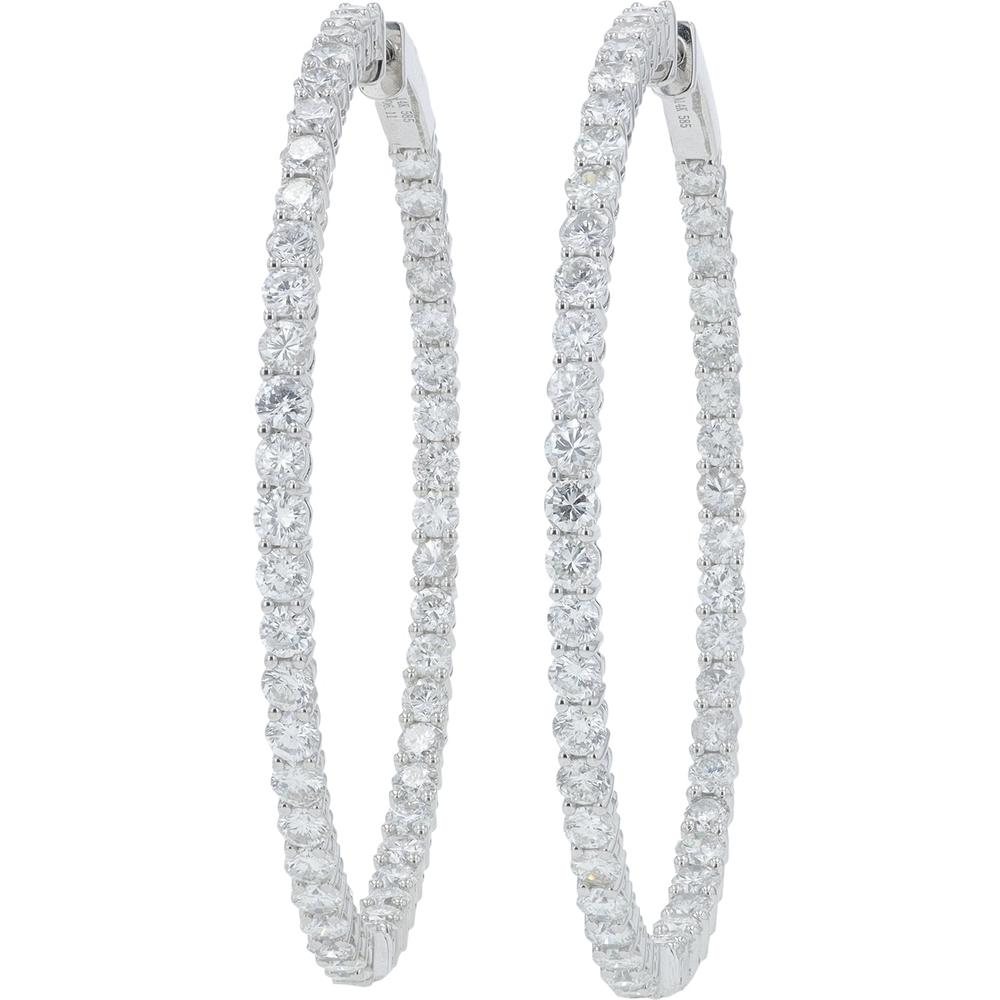 14K White Gold 6.11 Carat Inside - Out Diamond Hoops - 6.11 Carat Total Diamond Weight