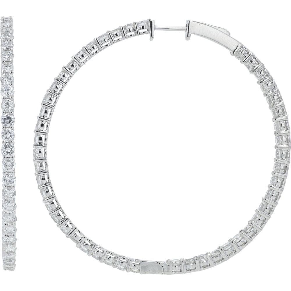 14K White Gold 6.11 Carat Inside - Out Diamond Hoops - 6.11 Carat Total Diamond Weight