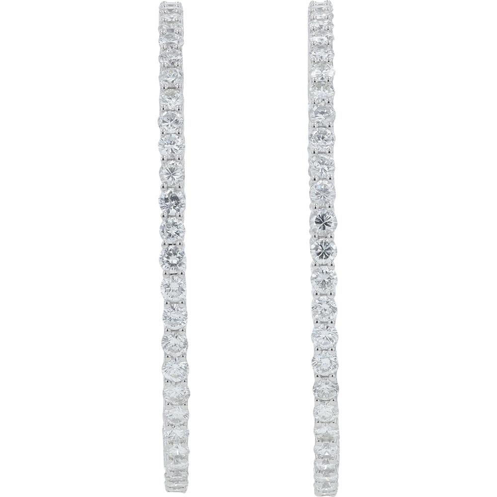 14K White Gold 6.11 Carat Inside - Out Diamond Hoops - 6.11 Carat Total Diamond Weight