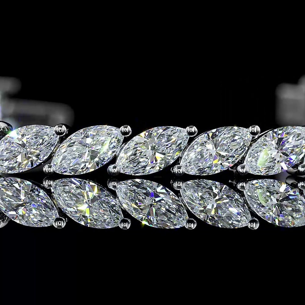 14K White Gold 6.11 Carats Marquise Cut Lab Diamond Tennis Bracelet with Inclined Prong Setting - 38 Stones D VS1 - Covaloro Fine Jewelry