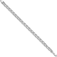 14K White Gold 6.25mm Hollow Double Link Charm Bracelet with Diamond-Cut Texture by Oro Pregiato