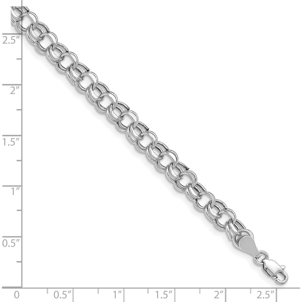 14K White Gold 6.25mm Hollow Double Link Charm Bracelet with Diamond-Cut Texture by Oro Pregiato