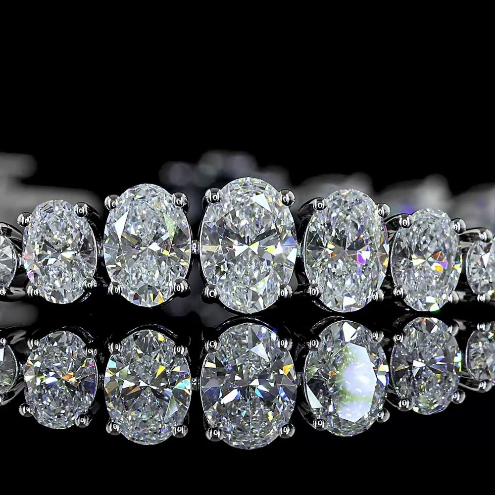 14K White Gold 6.34 Carat Graduated Oval and Pear Cut Lab Diamond Riviera Bracelet - E-F VS Clarity Prong Set - Covaloro Fine Jewelry