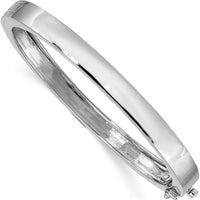 14K White Gold 6.3mm Polished Solid Hinged Oval Bangle Bracelet by Oro Pregiato