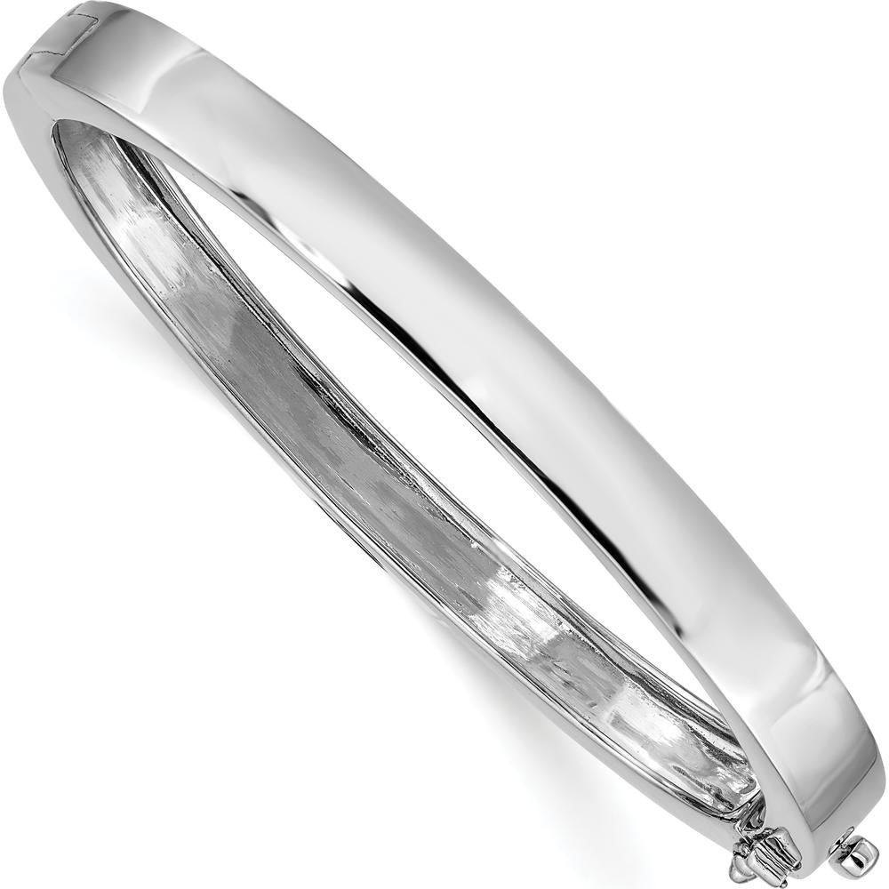 14K White Gold 6.3mm Polished Solid Hinged Oval Bangle Bracelet by Oro Pregiato