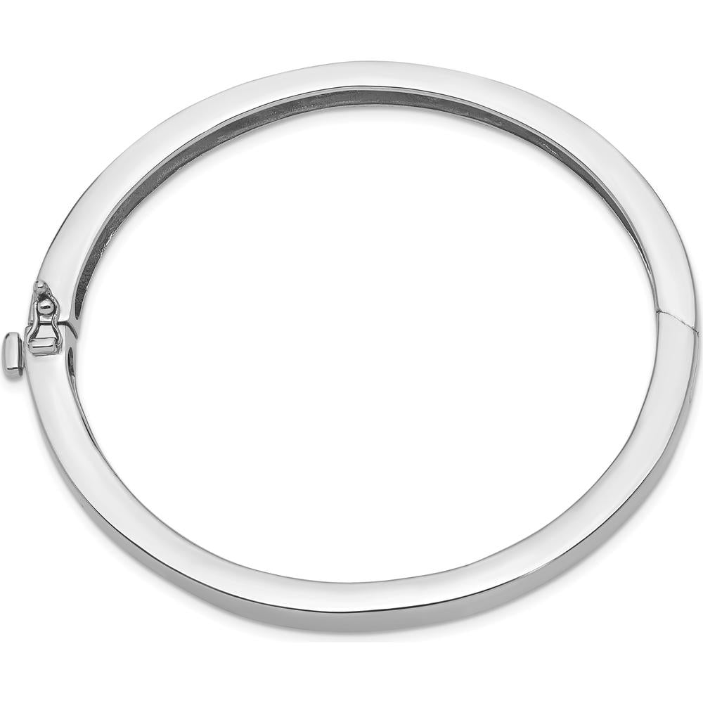 14K White Gold 6.3mm Polished Solid Hinged Oval Bangle Bracelet by Oro Pregiato
