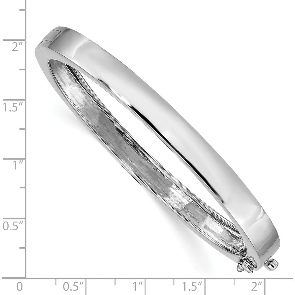 14K White Gold 6.3mm Polished Solid Hinged Oval Bangle Bracelet by Oro Pregiato