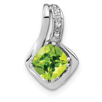 14K White Gold 6.4mm Cushion Peridot and Diamond Pendant with 3 Round Diamonds - 1.31 Carat Total Gem Weight by Lumare Gioia