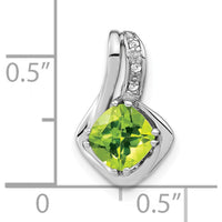 14K White Gold 6.4mm Cushion Peridot and Diamond Pendant with 3 Round Diamonds - 1.31 Carat Total Gem Weight by Lumare Gioia