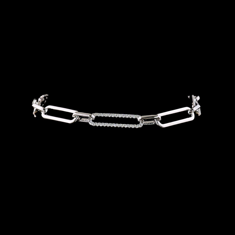 14K White Gold 6.5" Fancy Link Bracelet with Prong Set Round Lab Diamonds - 0.69 Carat Total Diamond Weight - Covaloro Fine Jewelry