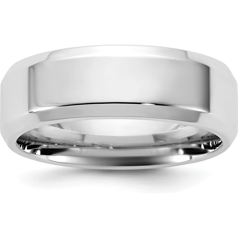 14K White Gold 6.5mm Bevel Edge Comfort Fit Wedding Band - Engravable, Polished Finish by 0