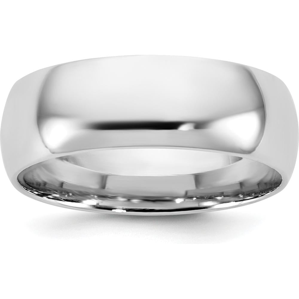 14K White Gold 6.5mm Comfort Fit Wedding Band - Polished Rhodium Finish, Size 7 by 0
