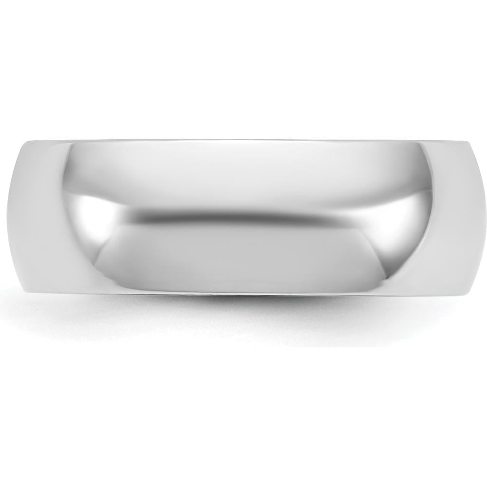 14K White Gold 6.5mm Comfort Fit Wedding Band - Polished Rhodium Finish, Size 7 by 0