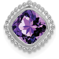 14K White Gold 6.5mm Cushion Amethyst Beaded Edge Pendant - 1.1 Carat Total Gemstone Weight by Lumare Gioia