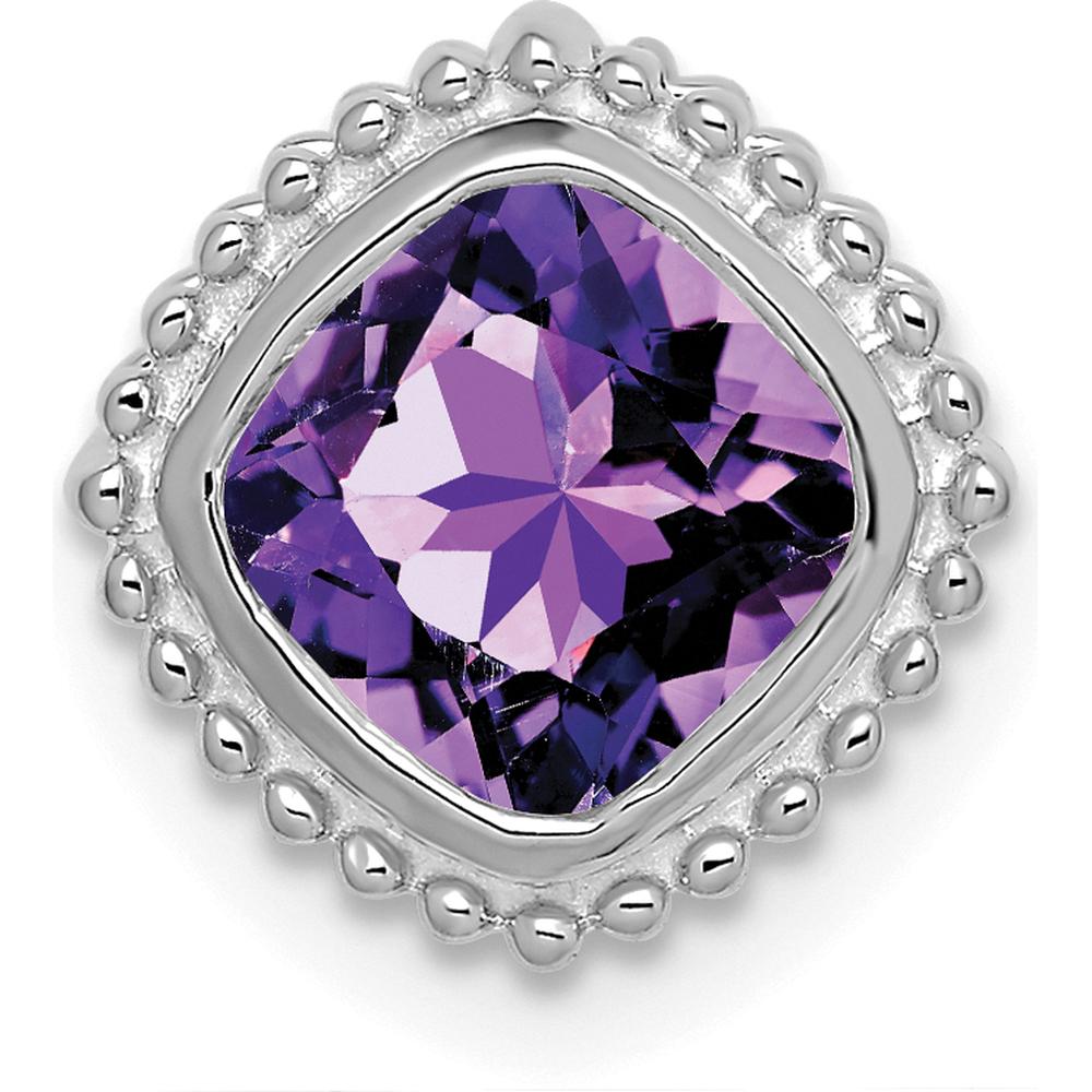 14K White Gold 6.5mm Cushion Amethyst Beaded Edge Pendant - 1.1 Carat Total Gemstone Weight by Lumare Gioia