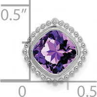 14K White Gold 6.5mm Cushion Amethyst Beaded Edge Pendant - 1.1 Carat Total Gemstone Weight by Lumare Gioia