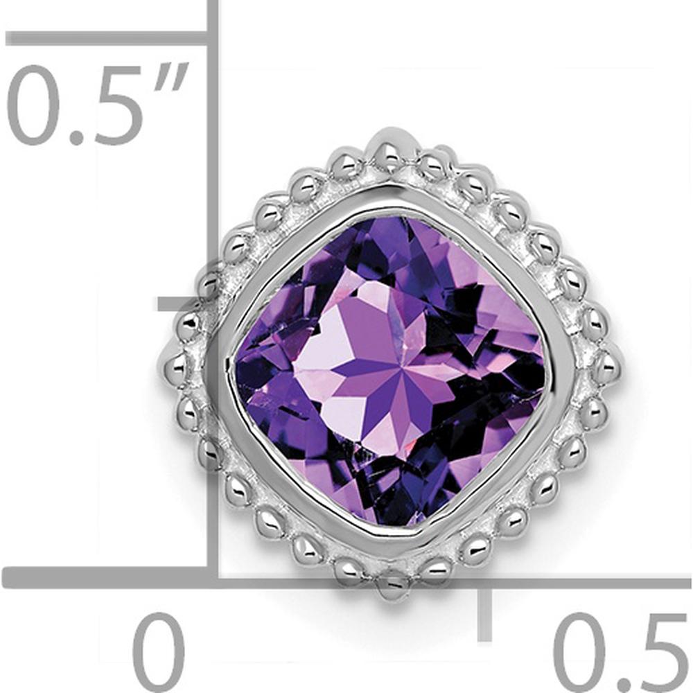 14K White Gold 6.5mm Cushion Amethyst Beaded Edge Pendant - 1.1 Carat Total Gemstone Weight by Lumare Gioia