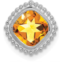 14K White Gold 6.5mm Cushion Citrine Beaded Edge Pendant - 1 Carat Natural Citrine by Lumare Gioia