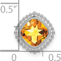 14K White Gold 6.5mm Cushion Citrine Beaded Edge Pendant - 1 Carat Natural Citrine by Lumare Gioia