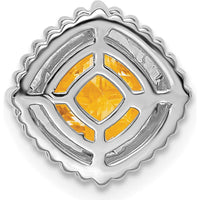 14K White Gold 6.5mm Cushion Citrine Beaded Edge Pendant - 1 Carat Natural Citrine by Lumare Gioia