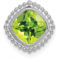 14K White Gold 6.5mm Cushion Peridot Beaded Edge Pendant - 1.2 Carat Natural Peridot by Lumare Gioia