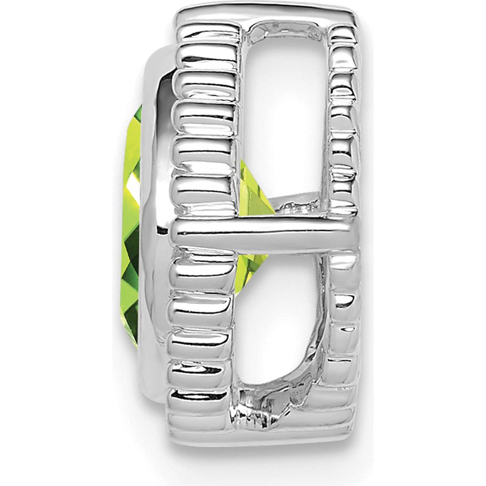 14K White Gold 6.5mm Cushion Peridot Beaded Edge Pendant - 1.2 Carat Natural Peridot by Lumare Gioia