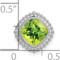 14K White Gold 6.5mm Cushion Peridot Beaded Edge Pendant - 1.2 Carat Natural Peridot by Lumare Gioia