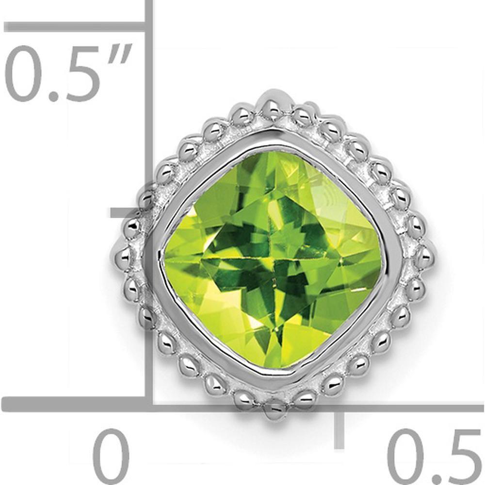 14K White Gold 6.5mm Cushion Peridot Beaded Edge Pendant - 1.2 Carat Natural Peridot by Lumare Gioia