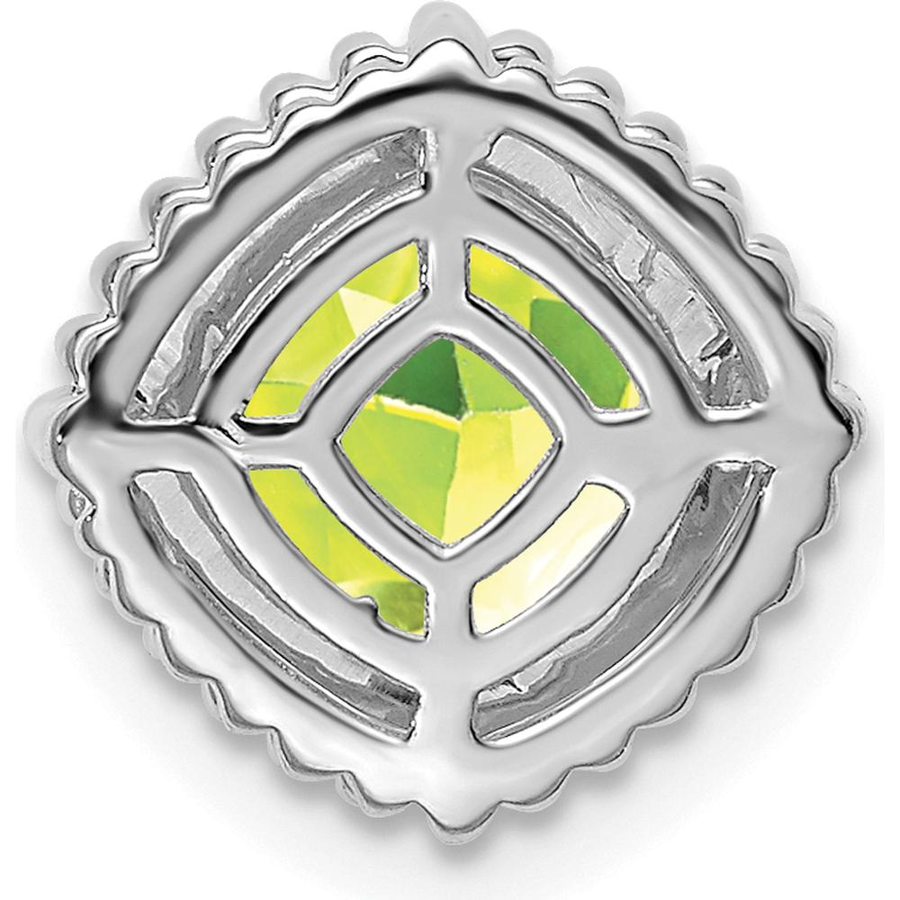 14K White Gold 6.5mm Cushion Peridot Beaded Edge Pendant - 1.2 Carat Natural Peridot by Lumare Gioia