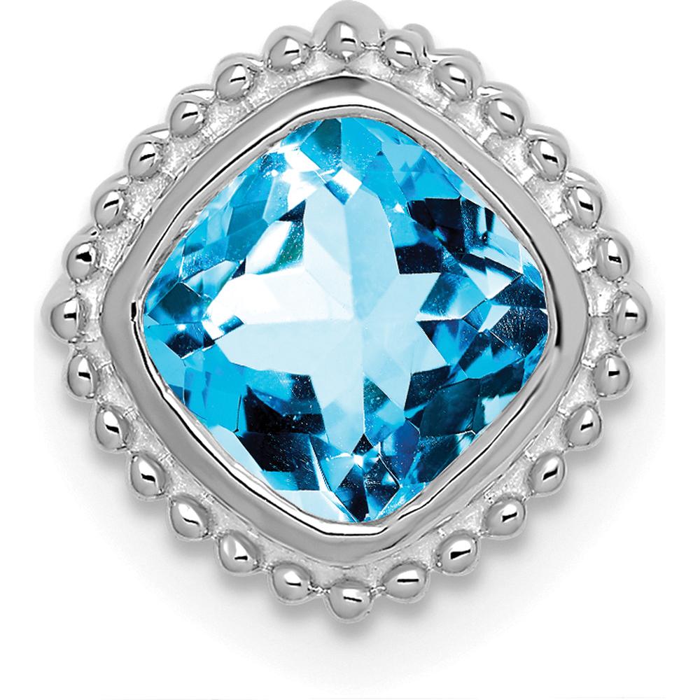 14K White Gold 6.5mm Cushion Swiss Blue Topaz Beaded Edge Pendant - 1.35 Carat Total Gem Weight by Lumare Gioia