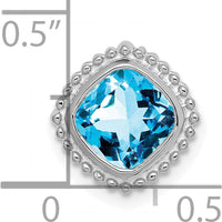 14K White Gold 6.5mm Cushion Swiss Blue Topaz Beaded Edge Pendant - 1.35 Carat Total Gem Weight by Lumare Gioia