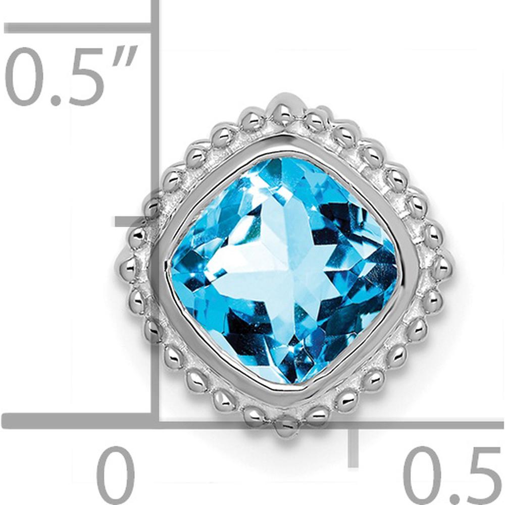 14K White Gold 6.5mm Cushion Swiss Blue Topaz Beaded Edge Pendant - 1.35 Carat Total Gem Weight by Lumare Gioia