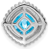 14K White Gold 6.5mm Cushion Swiss Blue Topaz Beaded Edge Pendant - 1.35 Carat Total Gem Weight by Lumare Gioia