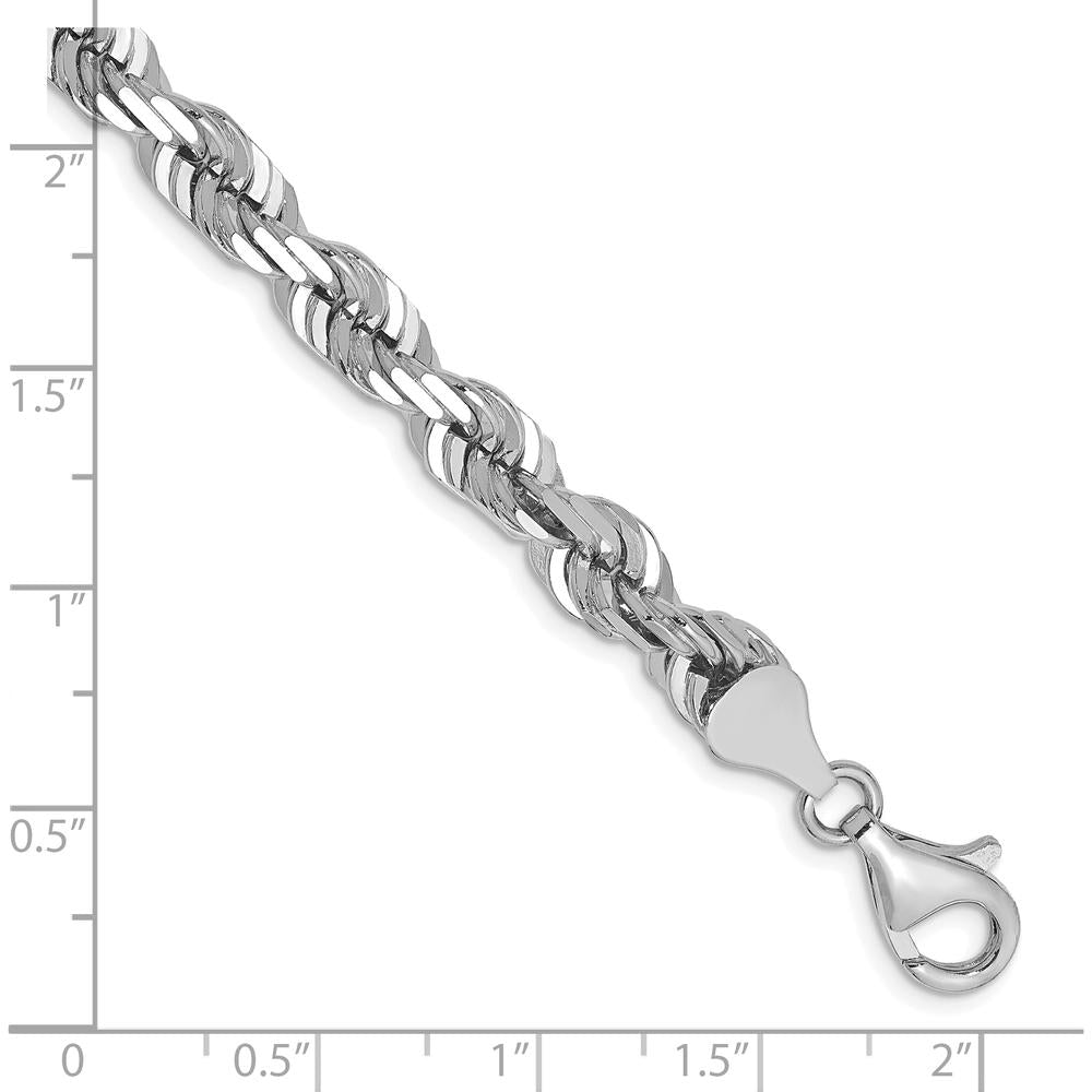 14K White Gold 6.5mm Diamond-Cut Rope Chain Bracelet with Fancy Lobster Clasp - 8"