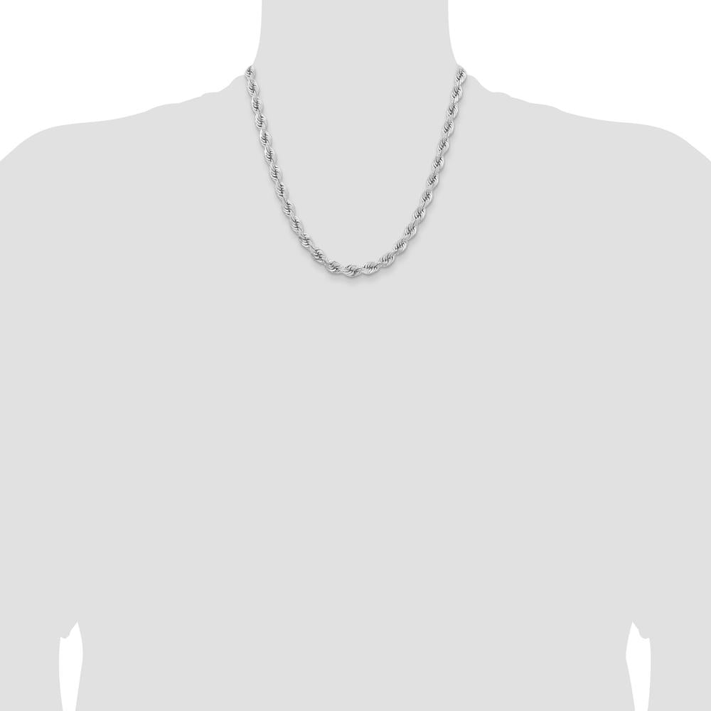 14K White Gold 6.5mm Diamond-Cut Rope Chain Necklace with Fancy Lobster Clasp - 20"