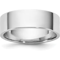 14K White Gold 6.5mm Flat Wedding Band - Polished Rhodium Finish, Size 8 by Luciano & Cie