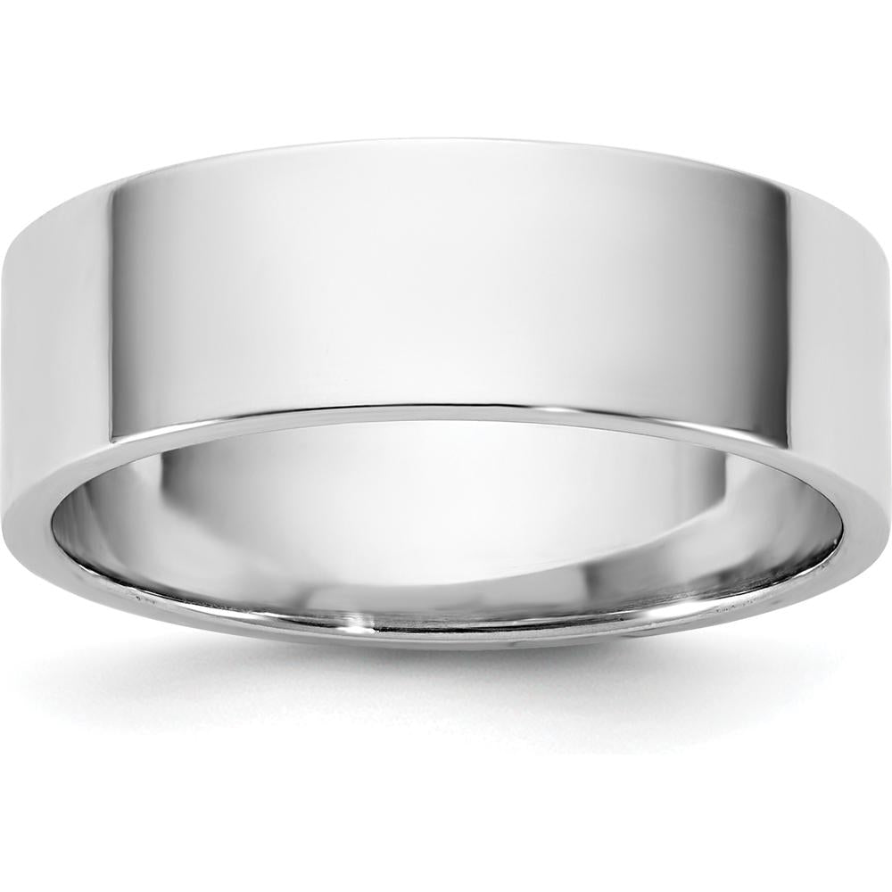 14K White Gold 6.5mm Flat Wedding Band - Polished Rhodium Finish, Size 8 by Luciano & Cie