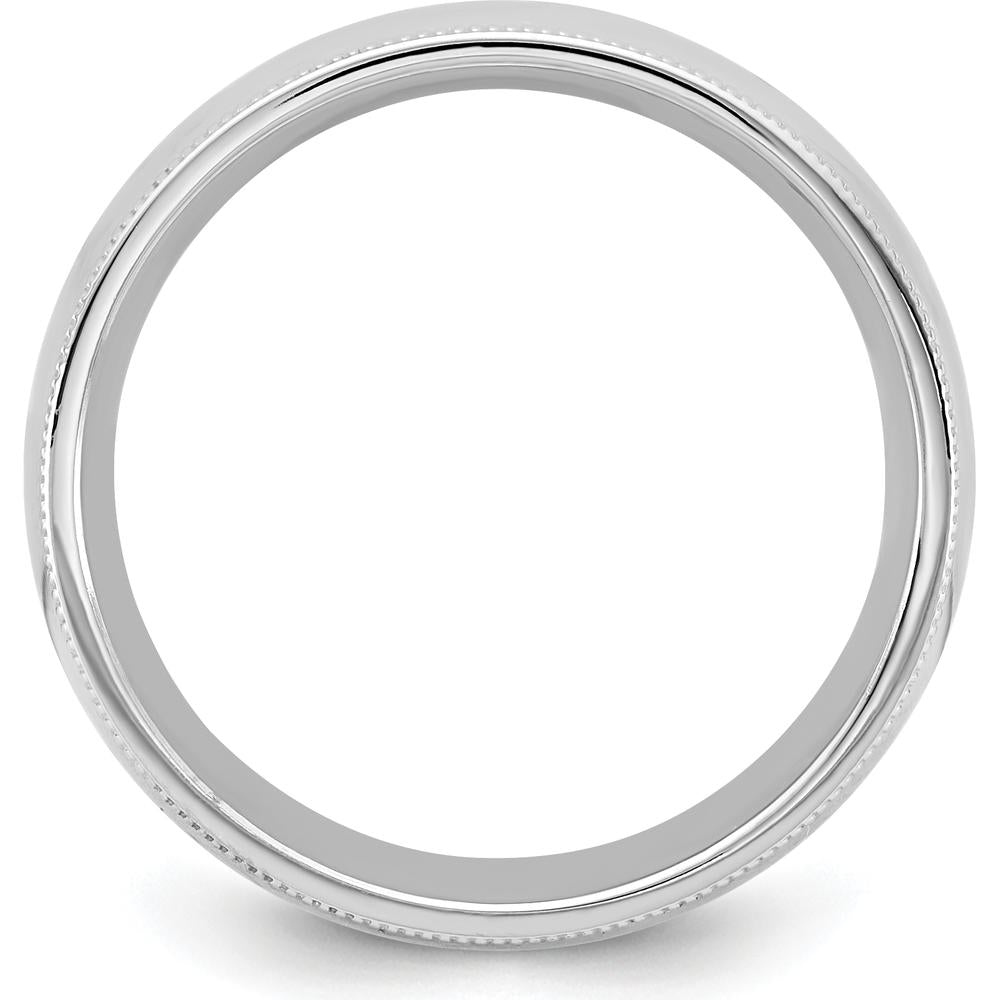 14K White Gold 6.5mm Milgrain Comfort Fit Wedding Band - Engravable, Polished Finish by Luciano & Cie