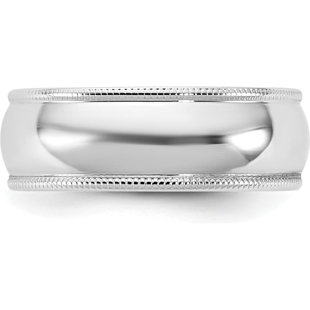 14K White Gold 6.5mm Milgrain Half Round Band - Solid, Polished Finish, Engravable Ring by Luciano & Cie