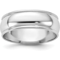 14K White Gold 6.5mm Milgrain Half Round Wedding Band - Rhodium Plated, Engravable, Size 7 by Luciano & Cie