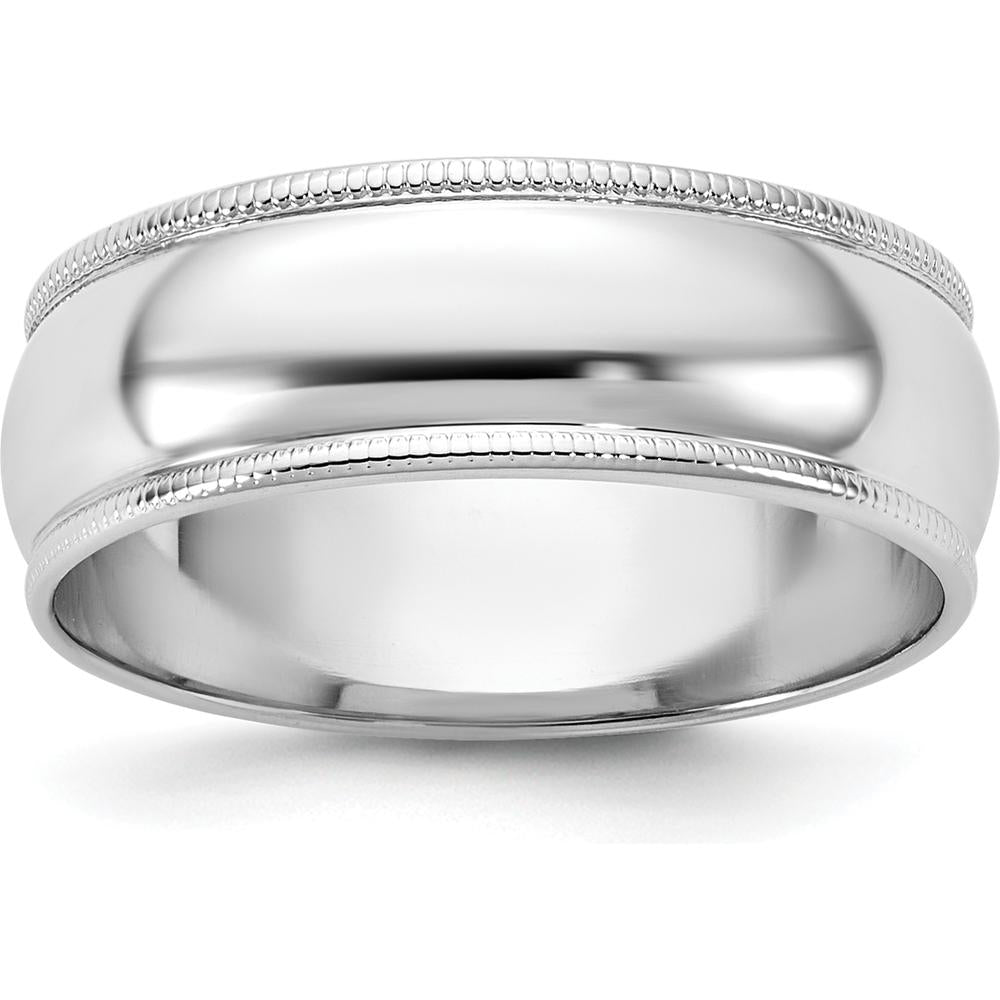 14K White Gold 6.5mm Milgrain Half Round Wedding Band - Rhodium Plated, Engravable, Size 7 by Luciano & Cie