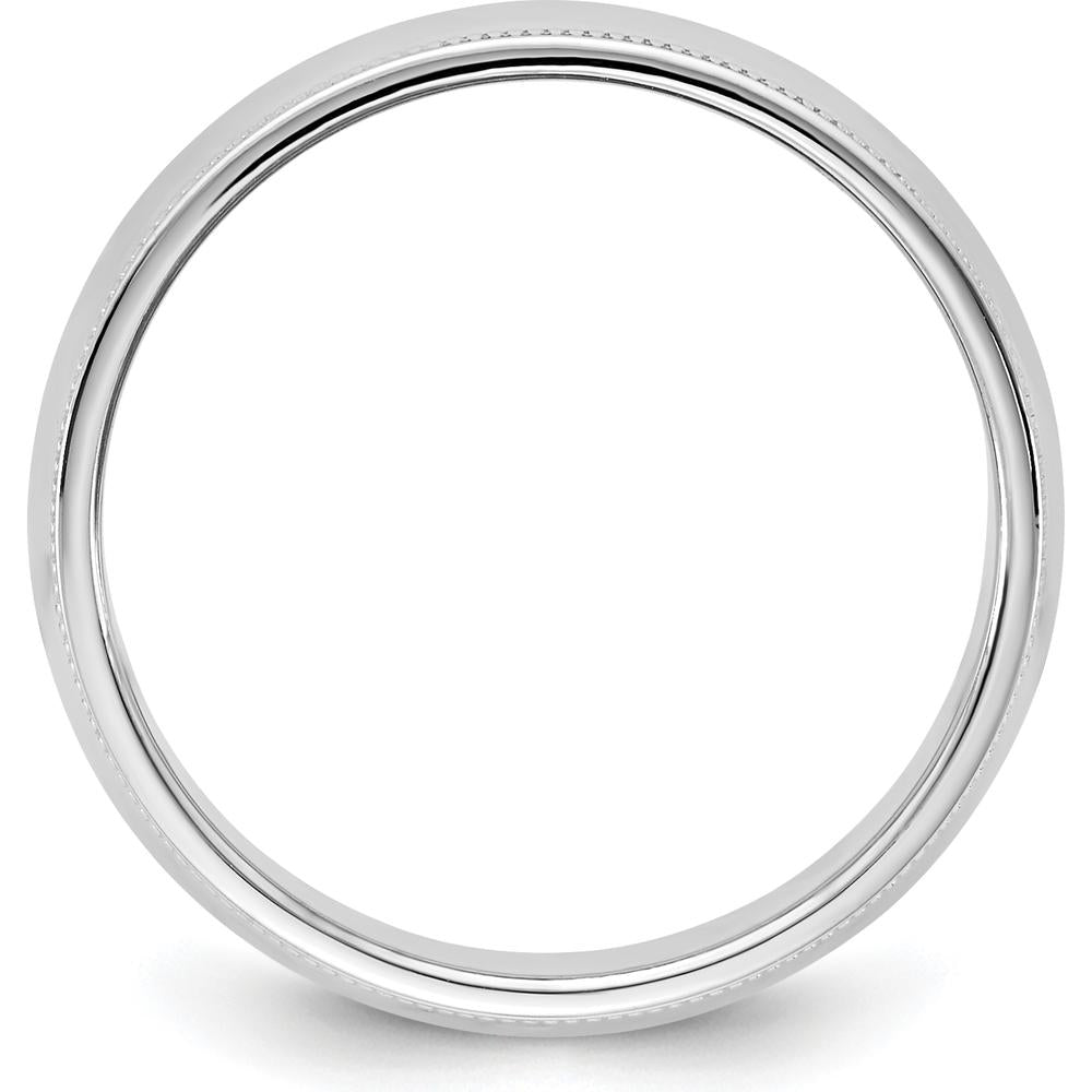 14K White Gold 6.5mm Milgrain Half Round Wedding Band - Rhodium Plated, Engravable, Size 7 by Luciano & Cie