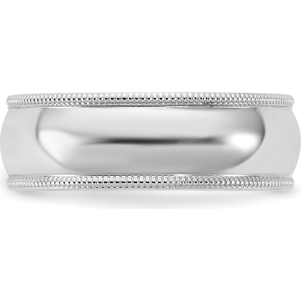 14K White Gold 6.5mm Milgrain Half Round Wedding Band - Rhodium Plated, Engravable, Size 7 by Luciano & Cie