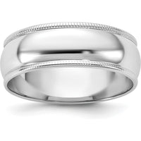 14K White Gold 6.5mm Milgrain Half Round Wedding Band - Solid Gold, Polished Finish by Luciano & Cie